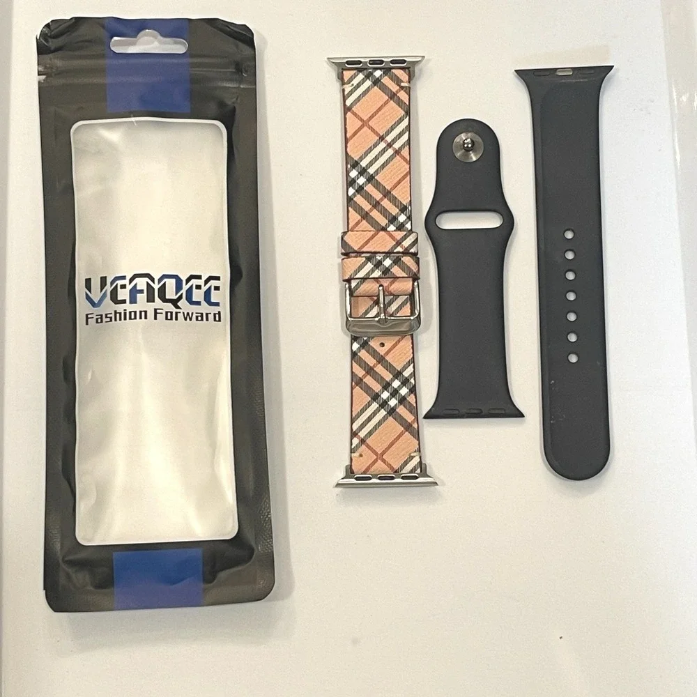 VFAQEE Watch‎ Band Set for Apple Watch 38 40 41mm Khaki Plaid and Black Silicone